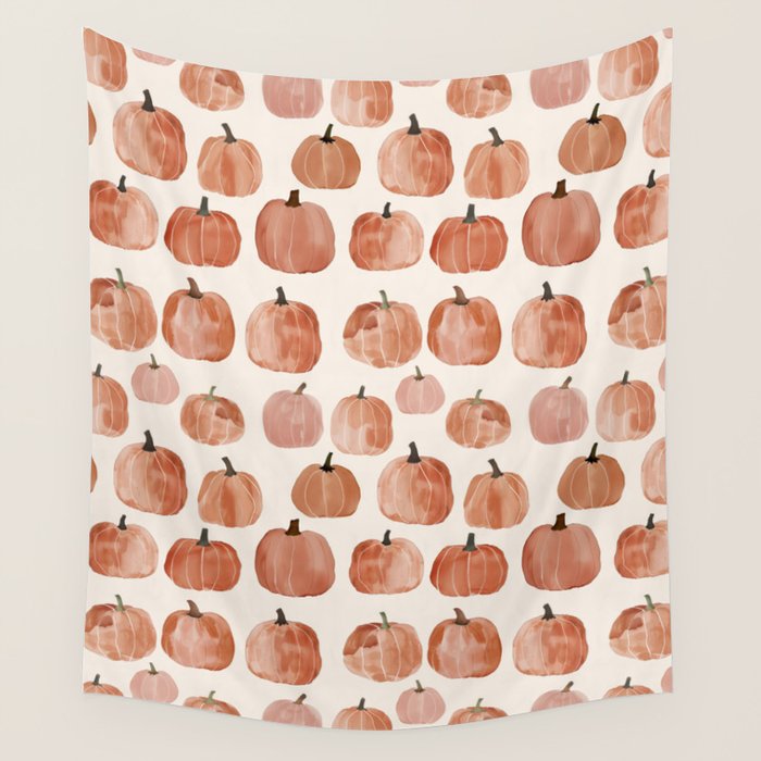 Mini Pumpkins Boho Autumn Cozy Fall Watercolor Illustration Wall Tapestry Gallery Image 4