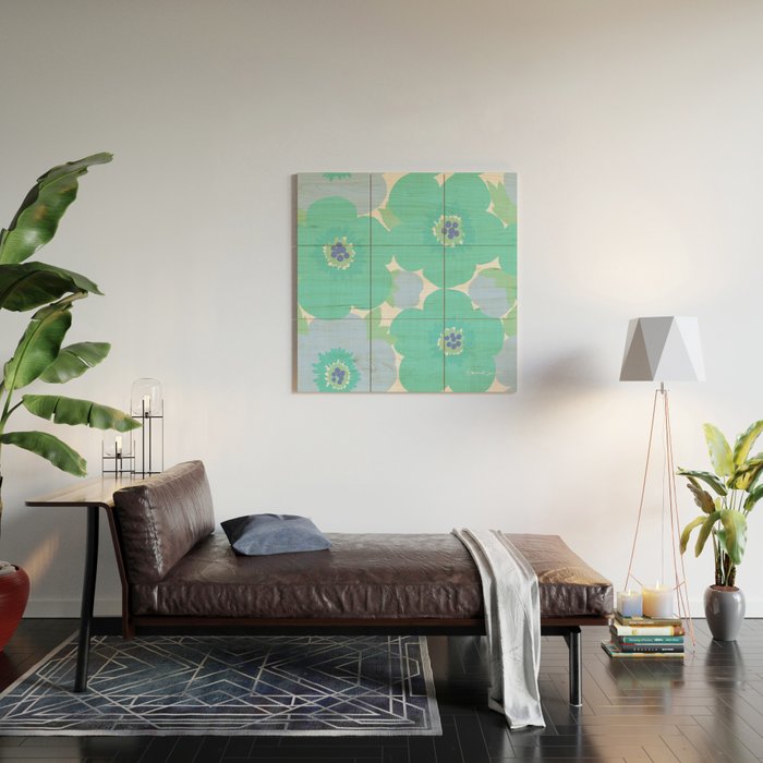 Bright Summer Floral Mid-Century Style Flower Pattern Wood Wall Art Gallery Image 2