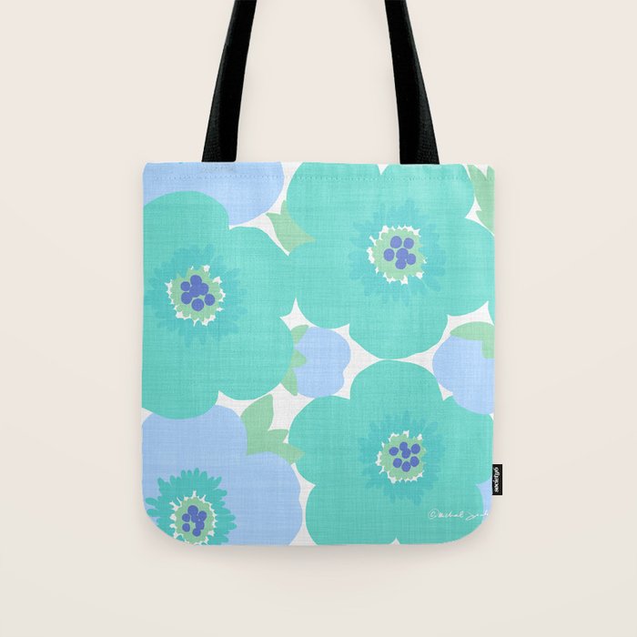Bright Summer Floral Mid-Century Style Flower Pattern Tote Bag Gallery Image 1