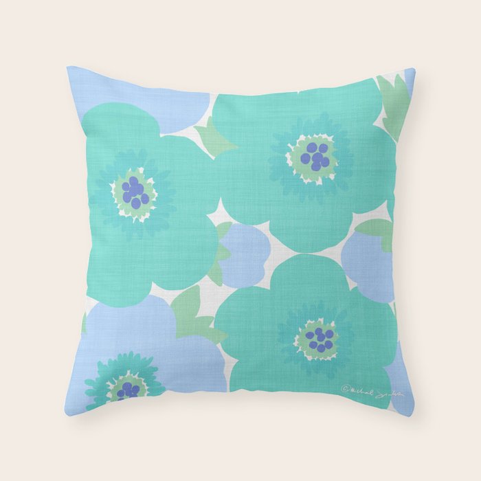 Bright Summer Floral Mid-Century Style Flower Pattern Throw Pillow Gallery Image 6