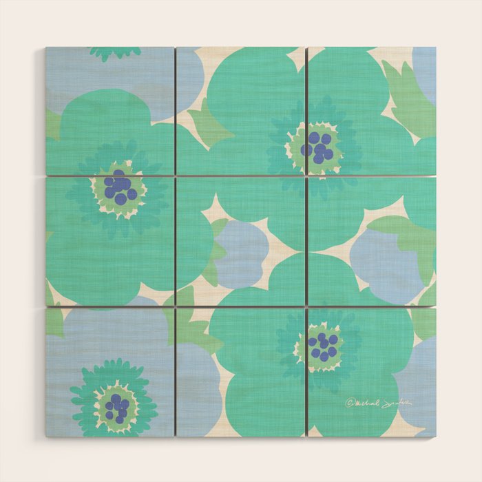 Bright Summer Floral Mid-Century Style Flower Pattern Wood Wall Art Gallery Image 1