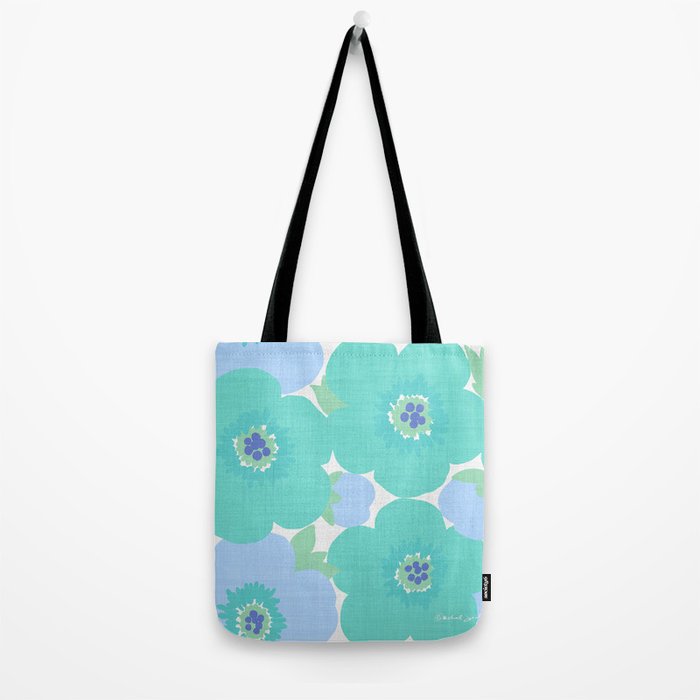 Bright Summer Floral Mid-Century Style Flower Pattern Tote Bag Gallery Image 2