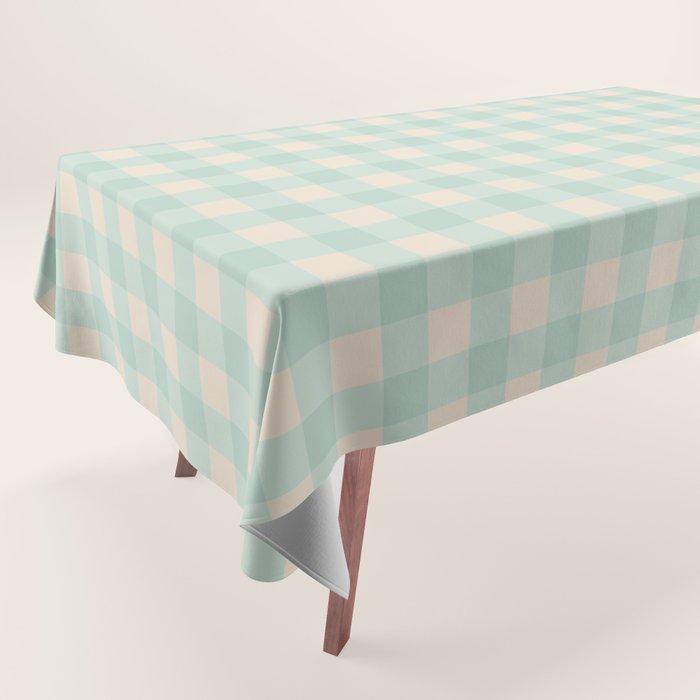 Retro Green Blue Gingham Tablecloth Gallery Image 1