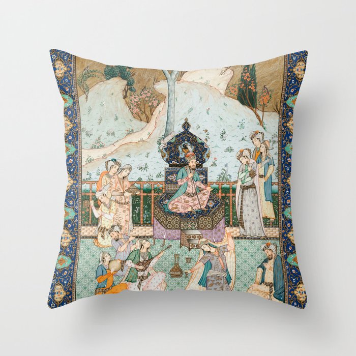 Persian Royal Court Dance Show Miniature Painting  Throw Pillow Gallery Image 1