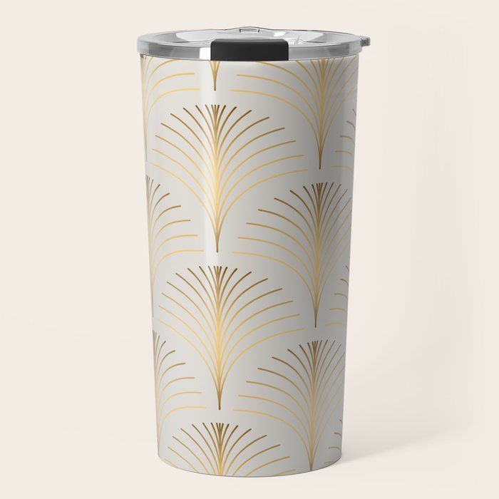 Golden Fan Leaf Art Deco Travel Mug Gallery Image 1