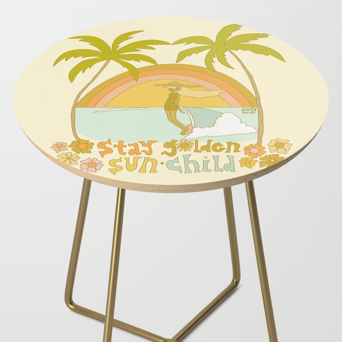 stay golden sun child lady surfer blonde / retro surf art by surfy birdy  Side Table Gallery Image 2