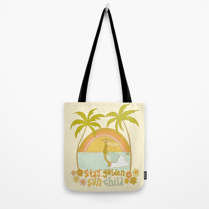 stay golden sun child lady surfer blonde / retro surf art by surfy birdy  Tote Bag Gallery Image 2