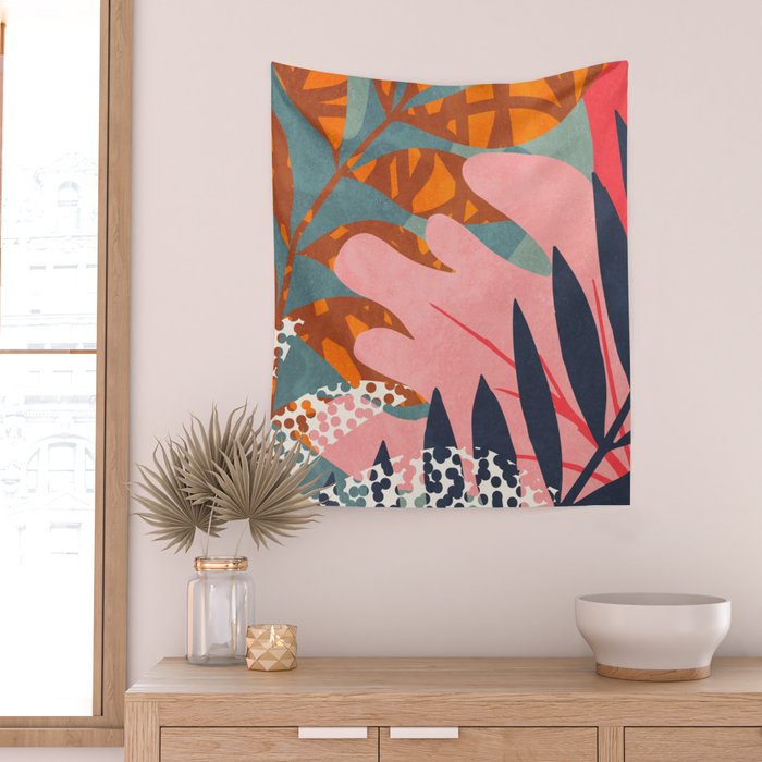 Abstract Boho Tropical Foliage 2 Wall Tapestry Gallery Image 2