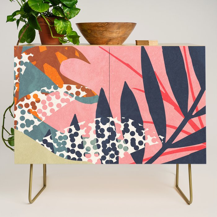 Abstract Boho Tropical Foliage 2 Credenza Gallery Image 1