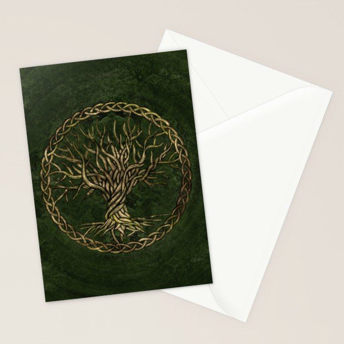 Tree of life -Yggdrasil -green and gold Stationery Card Gallery Image 2