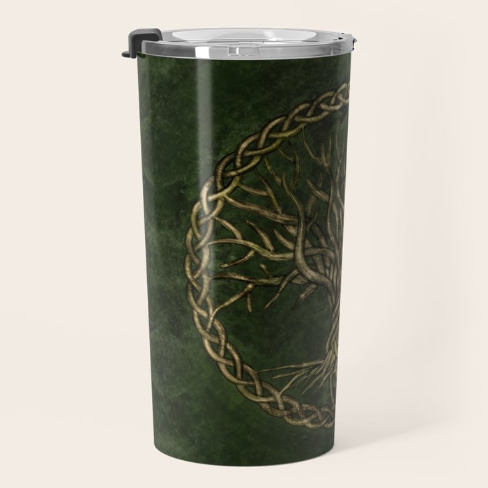 Tree of life -Yggdrasil -green and gold Travel Mug Gallery Image 3