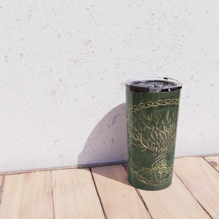 Tree of life -Yggdrasil -green and gold Travel Mug Gallery Image 4