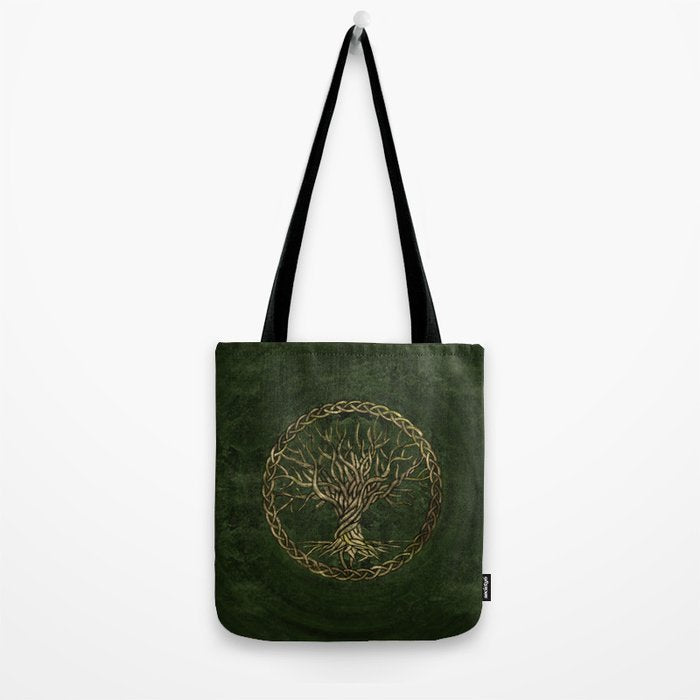 Tree of life -Yggdrasil -green and gold Tote Bag Gallery Image 2