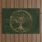 Tree of life -Yggdrasil -green and gold Outdoor Rug Gallery Image 1