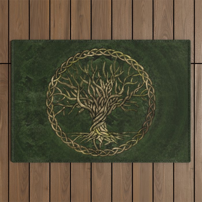 Tree of life -Yggdrasil -green and gold Outdoor Rug Gallery Image 1