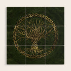Tree of life -Yggdrasil -green and gold Wood Wall Art Gallery Image 1