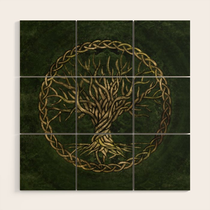 Tree of life -Yggdrasil -green and gold Wood Wall Art Gallery Image 1