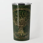 Tree of life -Yggdrasil -green and gold Travel Mug Gallery Image 1