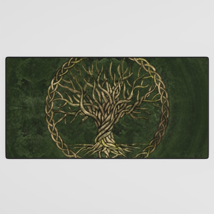 Tree of life -Yggdrasil -green and gold Desk Mat Gallery Image 3