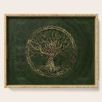 Tree of life -Yggdrasil -green and gold Serving Tray Gallery Image 1