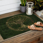 Tree of life -Yggdrasil -green and gold Outdoor Rug Gallery Image 2