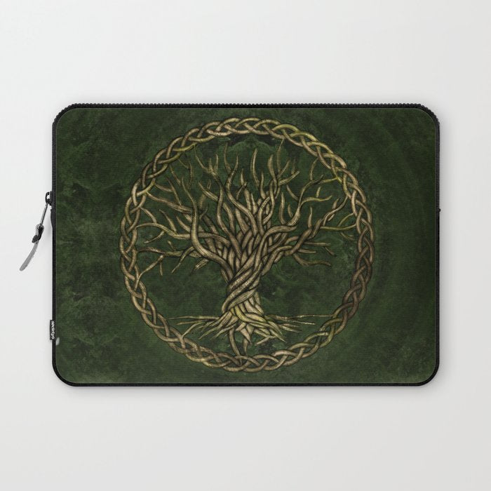 Tree of life -Yggdrasil -green and gold Laptop Sleeve Gallery Image 1