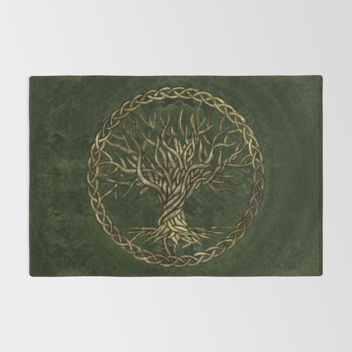Tree of life -Yggdrasil -green and gold Rug Gallery Image 2