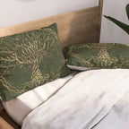 Tree of life -Yggdrasil -green and gold Pillow Sham Gallery Image 2