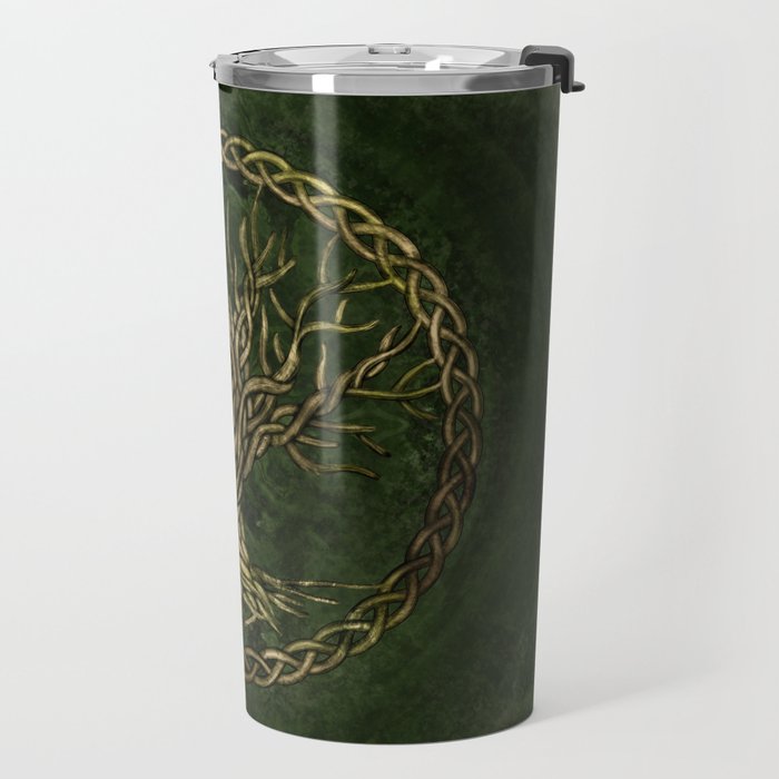 Tree of life -Yggdrasil -green and gold Travel Mug Gallery Image 2