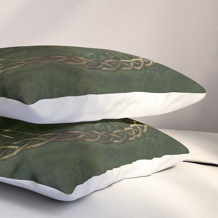 Tree of life -Yggdrasil -green and gold Pillow Sham Gallery Image 3