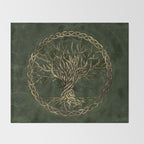 Tree of life -Yggdrasil -green and gold Throw Blanket Gallery Image 2