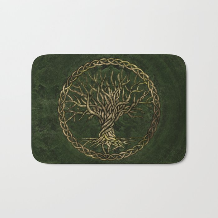 Tree of life -Yggdrasil -green and gold Bath Mat Gallery Image 1