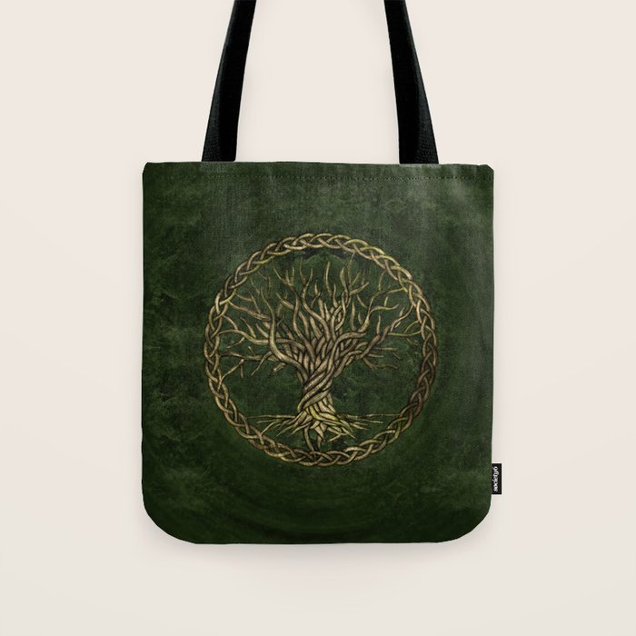Tree of life -Yggdrasil -green and gold Tote Bag Gallery Image 1