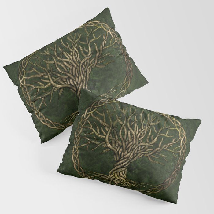 Tree of life -Yggdrasil -green and gold Pillow Sham Gallery Image 1