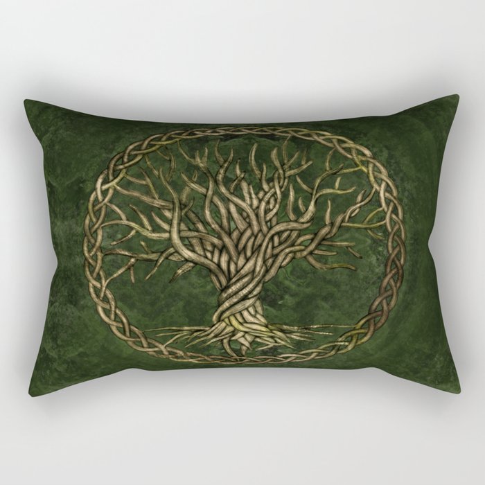 Tree of life -Yggdrasil -green and gold Rectangular Pillow Gallery Image 1