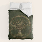 Tree of life -Yggdrasil -green and gold Duvet Cover Gallery Image 6