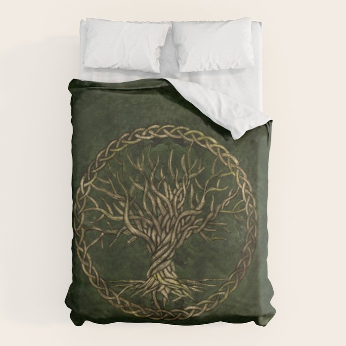 Tree of life -Yggdrasil -green and gold Duvet Cover Gallery Image 6