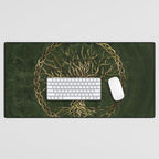 Tree of life -Yggdrasil -green and gold Desk Mat Gallery Image 1