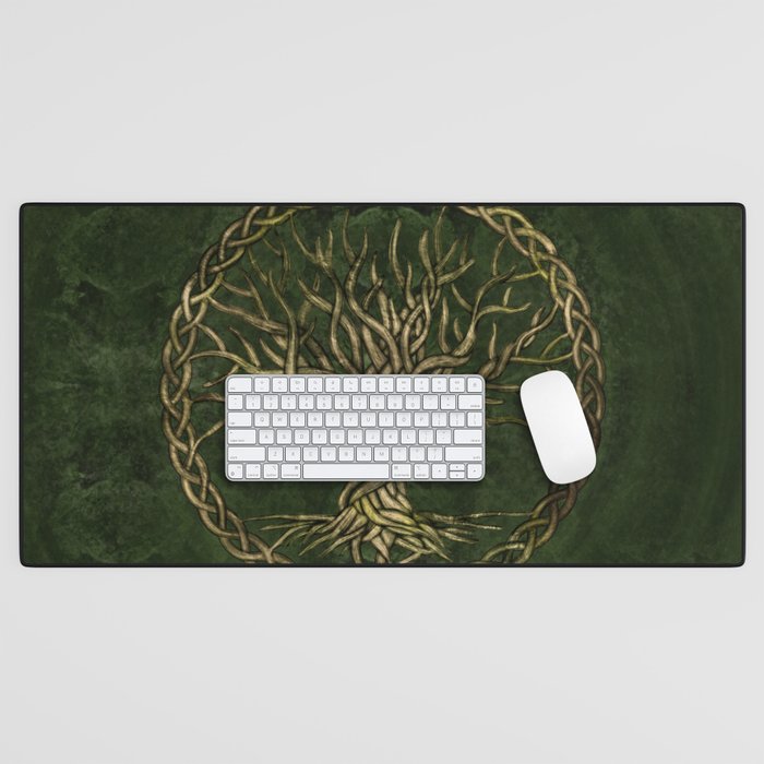 Tree of life -Yggdrasil -green and gold Desk Mat Gallery Image 1