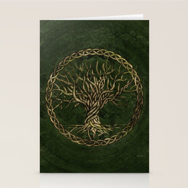 Tree of life -Yggdrasil -green and gold Stationery Card Gallery Image 1