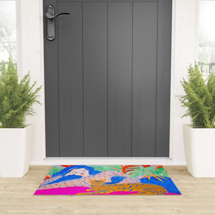 Relaxing with Cat Welcome Mat Gallery Image 3