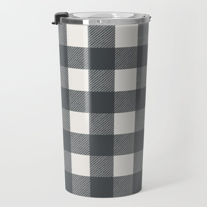 Gingham Cloth / Charcoal Checks Travel Mug Gallery Image 3