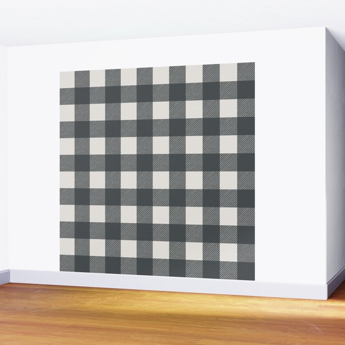 Gingham Cloth / Charcoal Checks Wall Mural Gallery Image 2