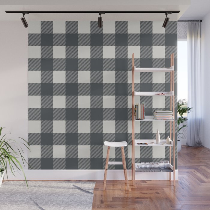 Gingham Cloth / Charcoal Checks Wall Mural Gallery Image 1