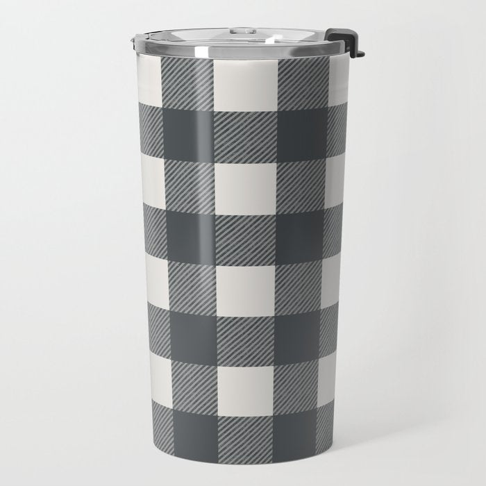 Gingham Cloth / Charcoal Checks Travel Mug Gallery Image 2