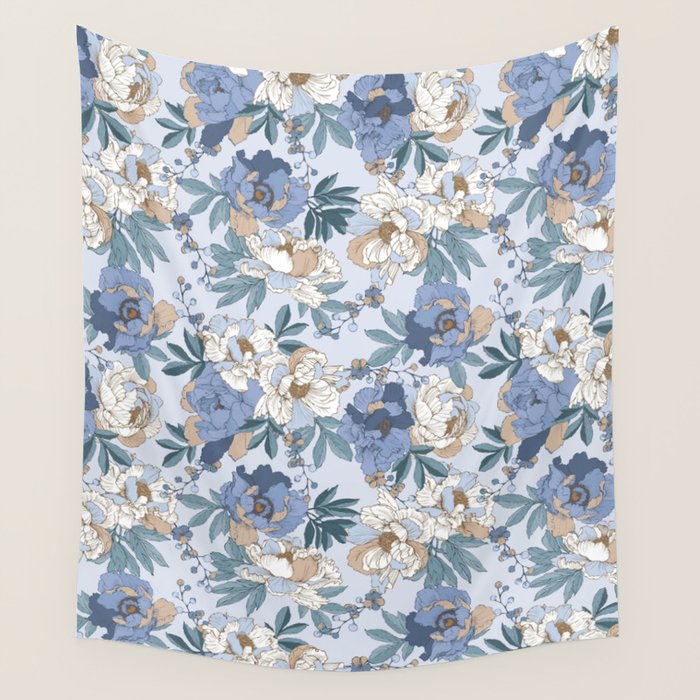  lush blue peonies  Wall Tapestry Gallery Image 4