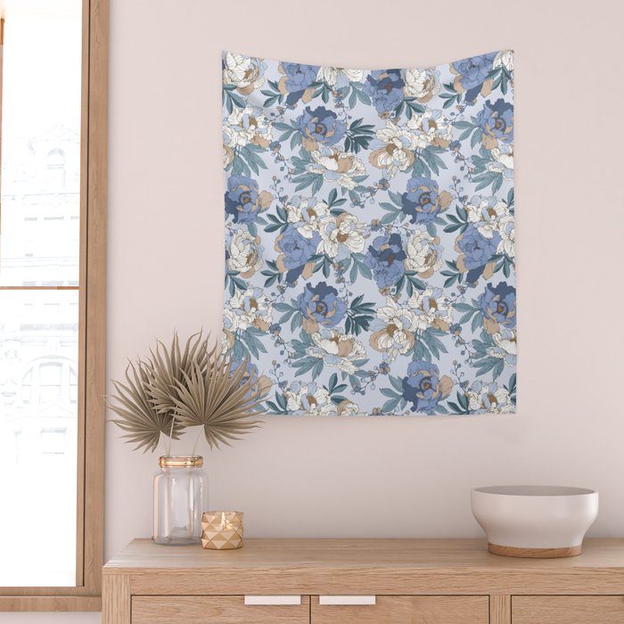 lush blue peonies  Wall Tapestry Gallery Image 2