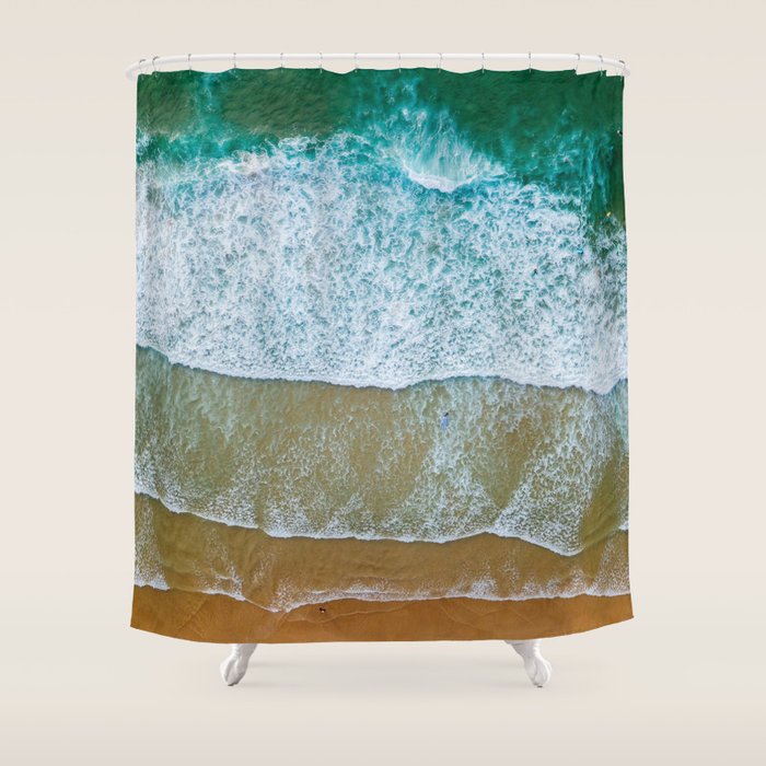 Ocean Waves Crushing On Beach, Drone Photography, Aerial Photo, Ocean And Beach Wall Art Print Decor Shower Curtain Gallery Image 1