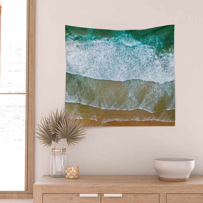 Ocean Waves Crushing On Beach, Drone Photography, Aerial Photo, Ocean And Beach Wall Art Print Decor Wall Tapestry Gallery Image 2