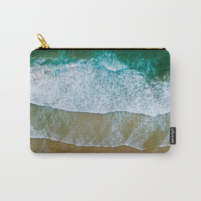 Ocean Waves Crushing On Beach, Drone Photography, Aerial Photo, Ocean And Beach Wall Art Print Decor Carry All Pouch Gallery Image 1